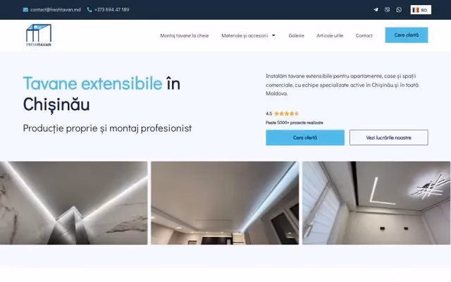 Freshtavan stretch ceilings website homepage